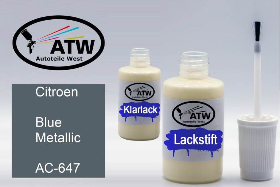 Citroen, Blue Metallic, AC-647: 20ml Lackstift + 20ml Klarlack - Set, von ATW Autoteile West.